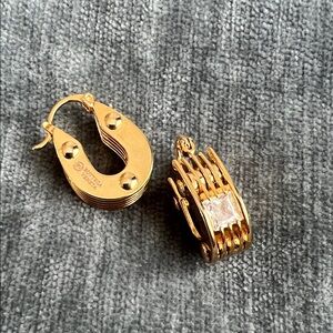 Bottega Veneta gold  Hoop Earrings with rhinestone diamond unique